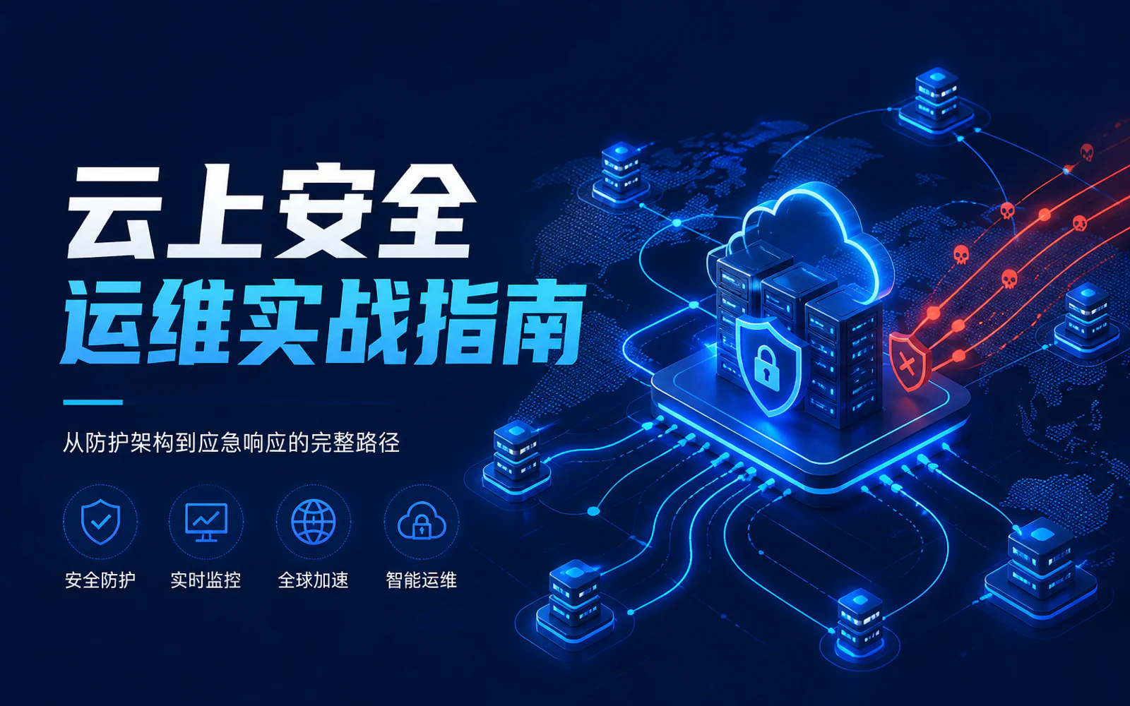 全球云服务器网络与安全防护监控场景示意图